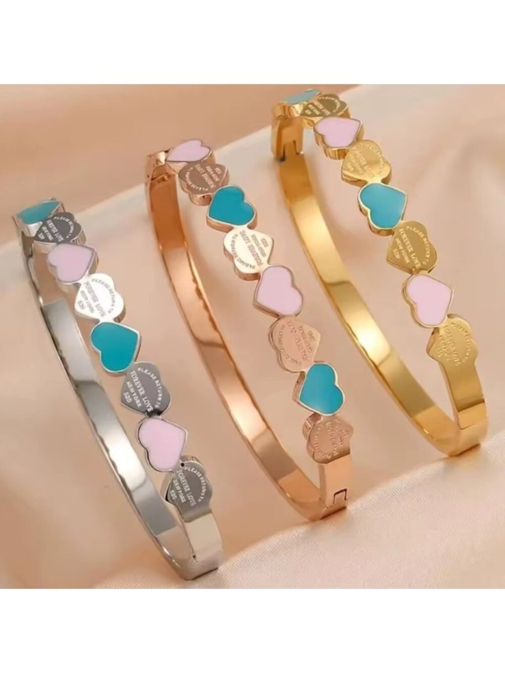 Pastel Hearts Love Rose Gold Bangle - Picture 4 of 4